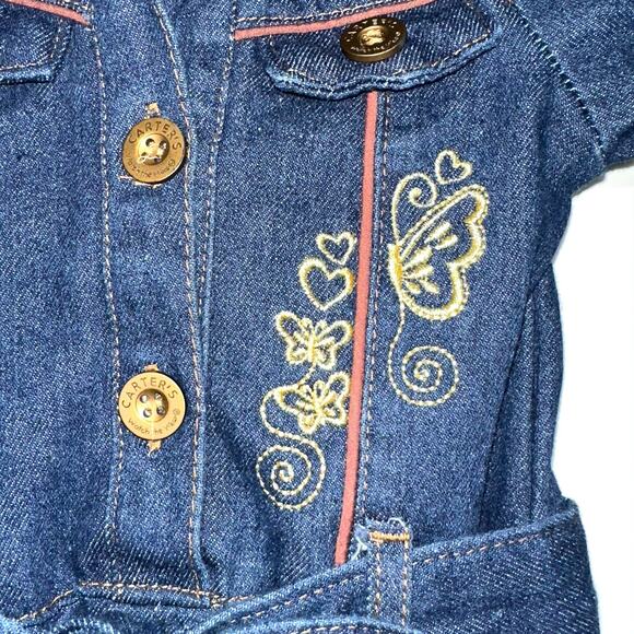 Vintage Carters Baby Girl Denim Belted Embroidered Butterfly Western Dress 12M - Picture 5 of 9